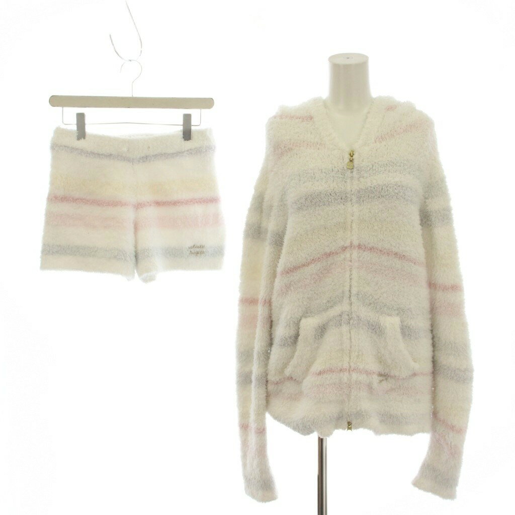 Rakuten - 【中古】ジェラートピケ gelato pique 19AW ナイトウエア セットアップ F 白 ホワイト ボーダー柄 長袖 パーカー ショートパンツ /KG レディース 【ベクトル 古着】 260406