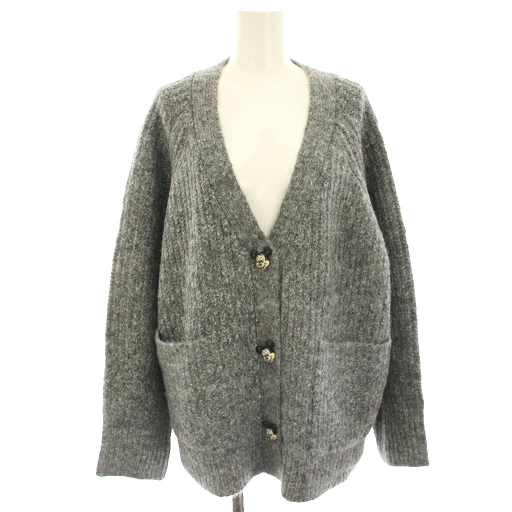 【中古】未使用品 マウジー MOUSSY × Disney タグ付き ニットカーディガン ミッキーボタン 長袖 ウール混 F グレー 010GAT70-5030 /HN レディース 【ベクトル 古着】 260409
