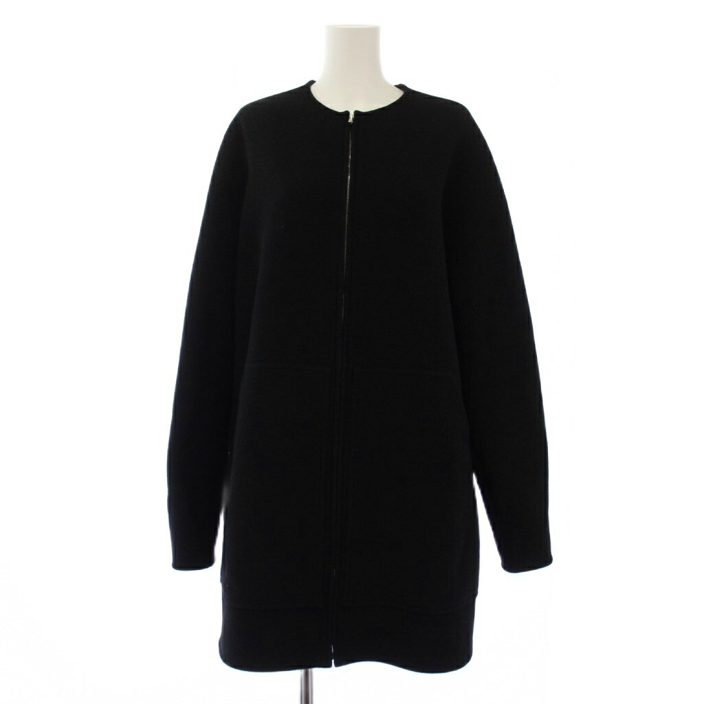 【中古】セオリー Theory W CLOTH LUXE BELL COAT SZ ノーカラーコート ロング ジップアップ ウール P ブラック 01-9409606 /BM レディース 【ベクトル 古着】 260409