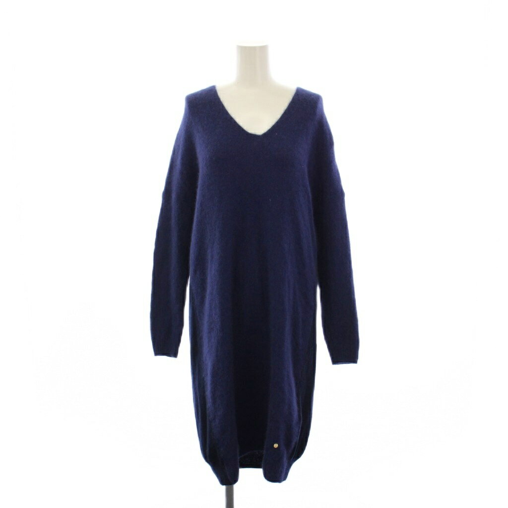 ディニテコリエ Dignite collier ワンピース ウール Free 青 ブルー 紺 ネイビー 無地 Vネック 長袖 /RK レディース  260408