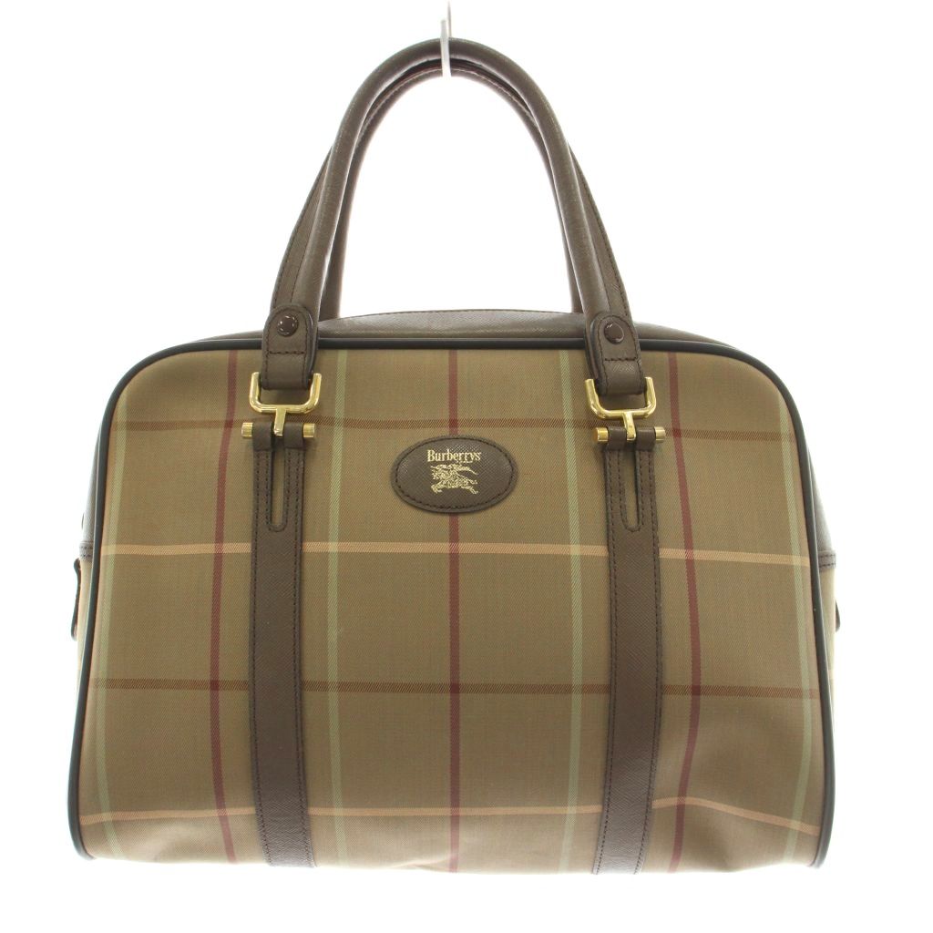 【中古】バーバリーズ Burberrys ヴィンテージ ハンドバッグ ミニボストンバッグ チェック柄 キャンバス レザー ベージュ 茶 ブラウン /KU ●D レディース 【ベクトル 古着】 260409