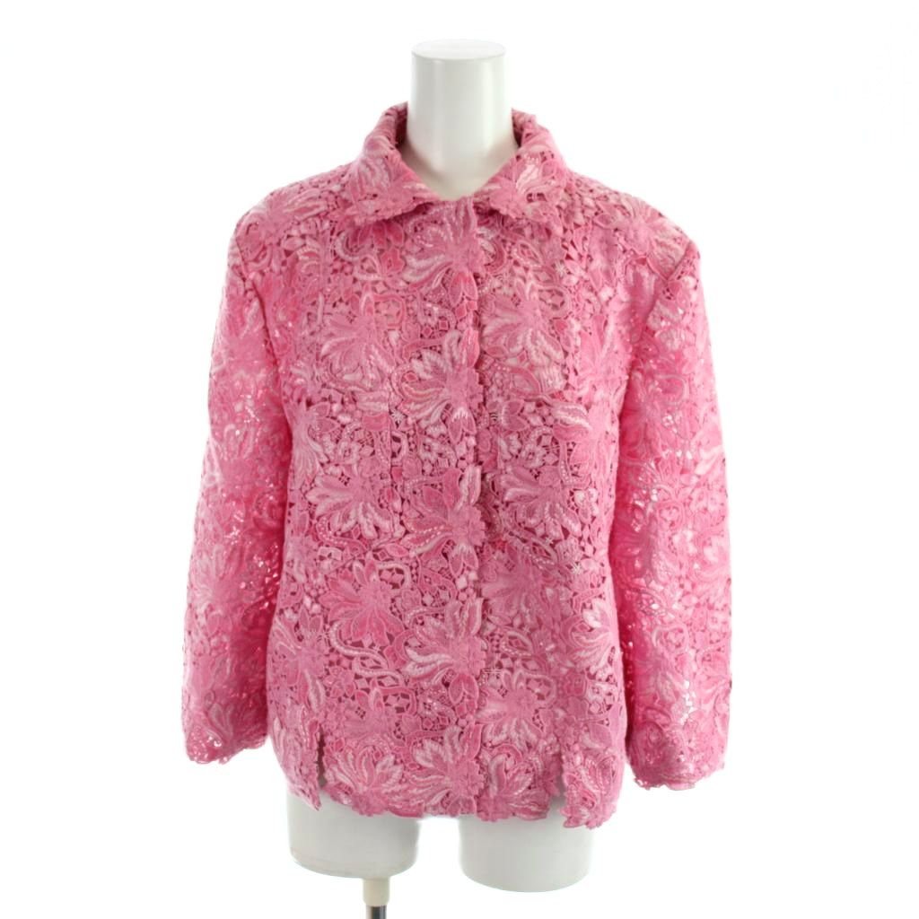 【中古】エルマノシェルビーノ ERMANNO SCERVINO ジャケット 上着 42 ピンク レース柄 シャツカラー 長袖 /AP レディース 【ベクトル 古着】 260413