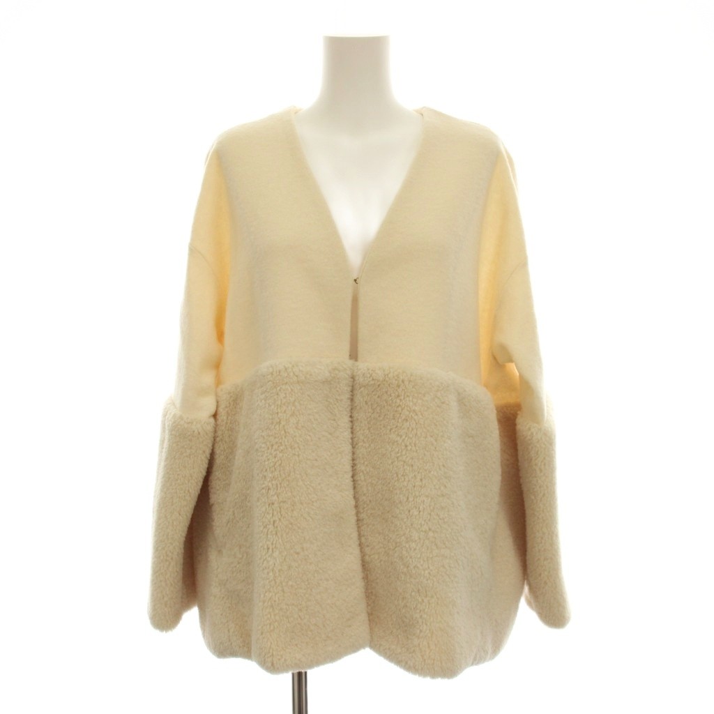Rakuten - 【中古】ヨリ yori ショートファーコート Vネック ウール アウター F 白 アイボリー ボア切替 YR2115-094AW /YM レディース 【ベクトル 古着】 260414