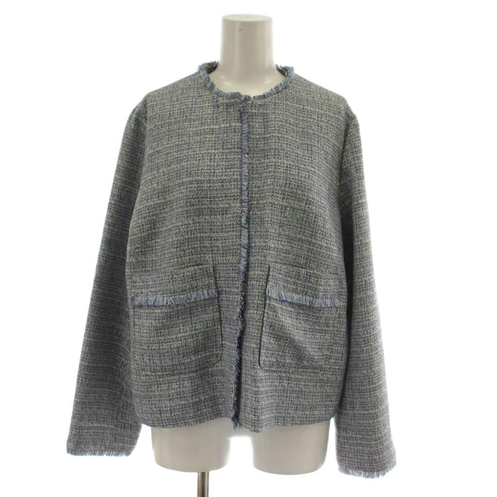 【中古】自由区 オンワード樫山 25SS ライトミックスツイード ジャケット 上着 38 青 長袖 ノーカラー JKWMGS0010 /GG レディース 【ベクトル 古着】 260422