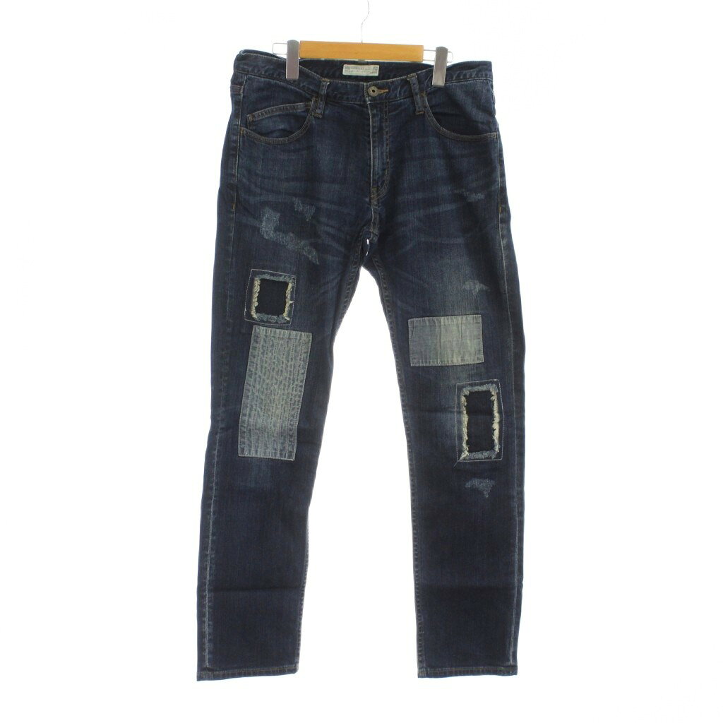 【中古】ROIAL ロイアル デニム ジーンズ 32 ネイビー パッチワーク ダメージ加工 フルレングス /JP メンズ 【ベクトル 古着】 260416