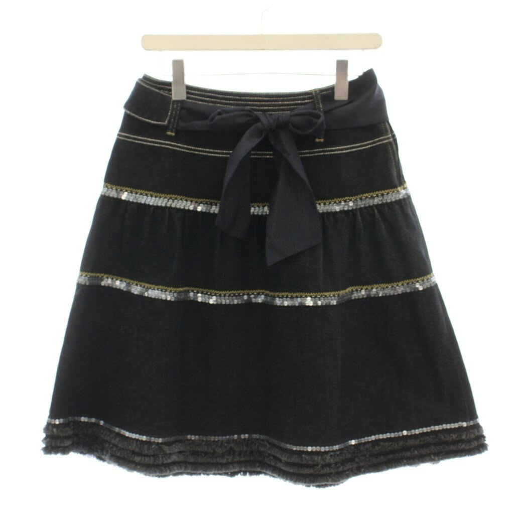 乐天商城 - 【中古】トゥービーシック TO BE CHIC デニム スカート 42 黒 ブラック スパンコール ひざ丈 /LP レディース 【ベクトル 古着】 260418