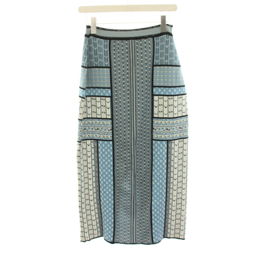 マメクロゴウチ Mame Kurogouchi Geometric Pattern Knitted Skirt ニットスカート タイトスカート マキシ ロング 薄手 総柄 2 水色 ライトブルー 白 ホワイト MM25SS-KN087 /HN レディース  260423