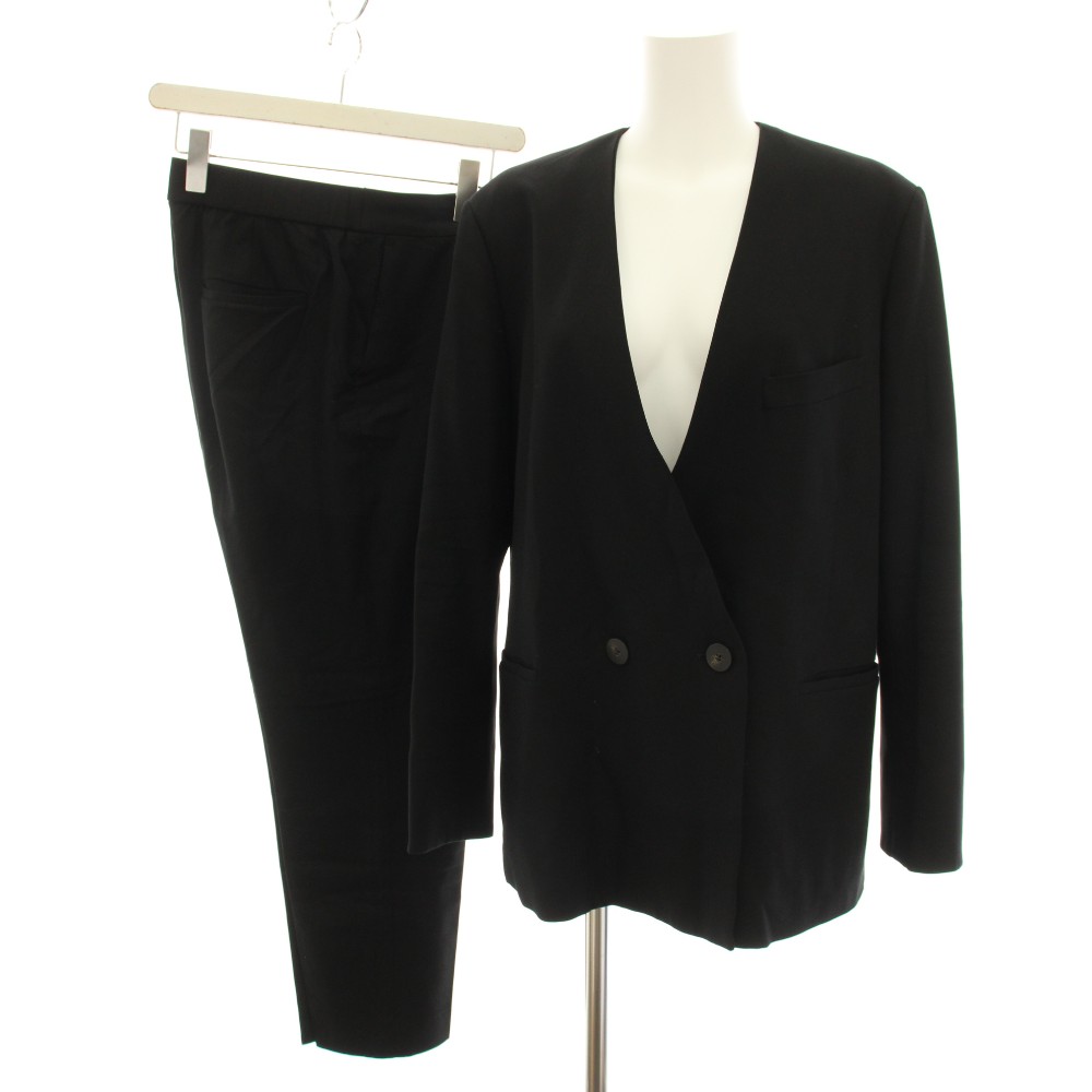 【中古】セオリーリュクス theory luxe 24AW スーツ セットアップ 上下 ニューアンデイリア NEWAN DAYLIA ノーカラージャケット ダブル 38 ニューアンキャロル2 NEWAN CAROL 2 イージーパンツ 40 黒 ブラック /YT レディース 【ベクトル 古着】 260423