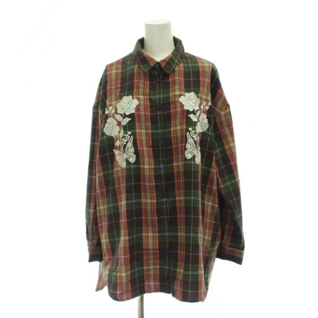 Other - 【中古】未使用品 iS ScoLar イズスカラー シャツ ブラウス M ピンク 緑 チェック柄 刺繍 長袖 /JP レディース 【ベクトル 古着】 260421