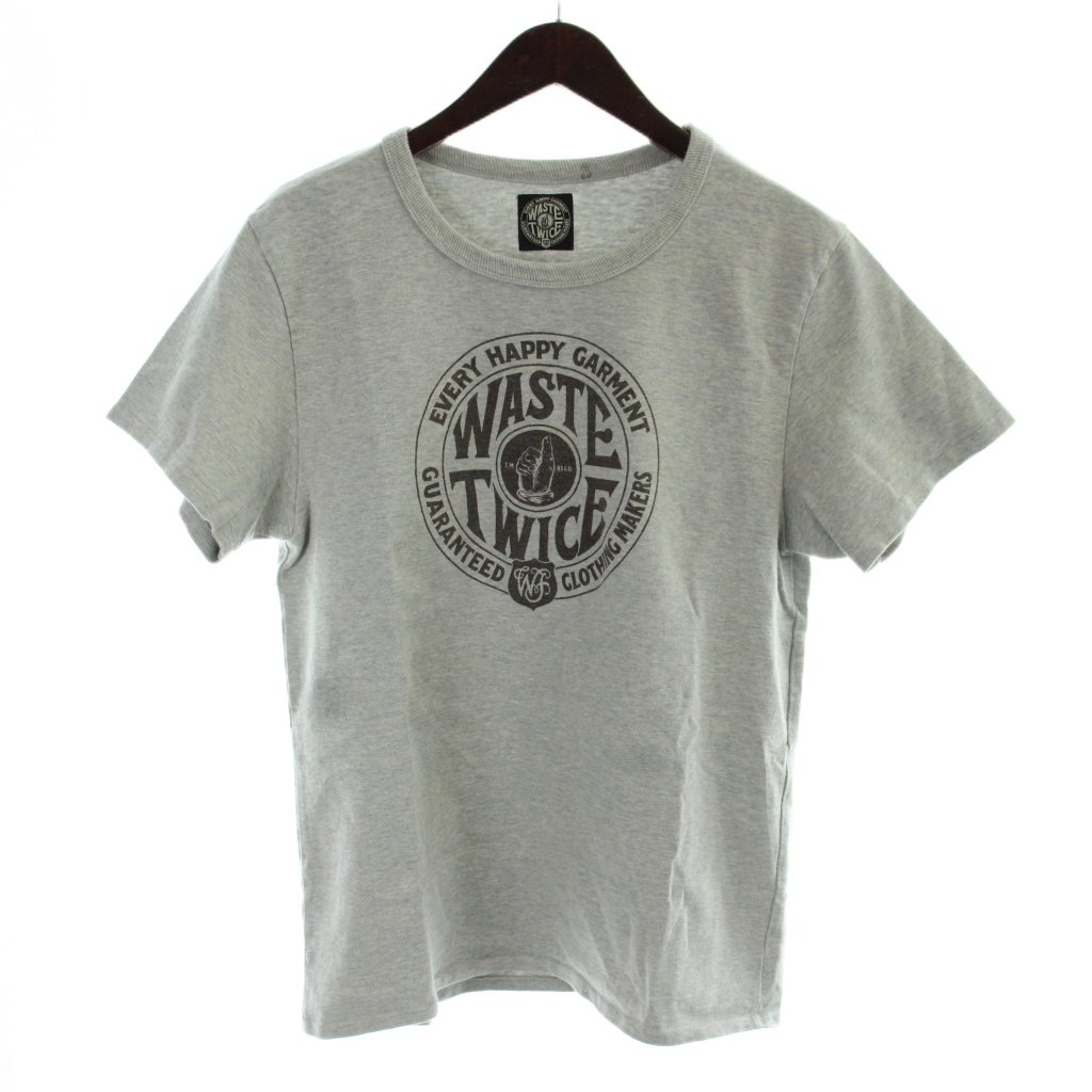 【中古】ウエストトゥワイス WASTE TWICE Tシャツ 3 グレー 半袖 ロゴプリント ラウンドネック /AP メンズ 【ベクトル 古着】 260423