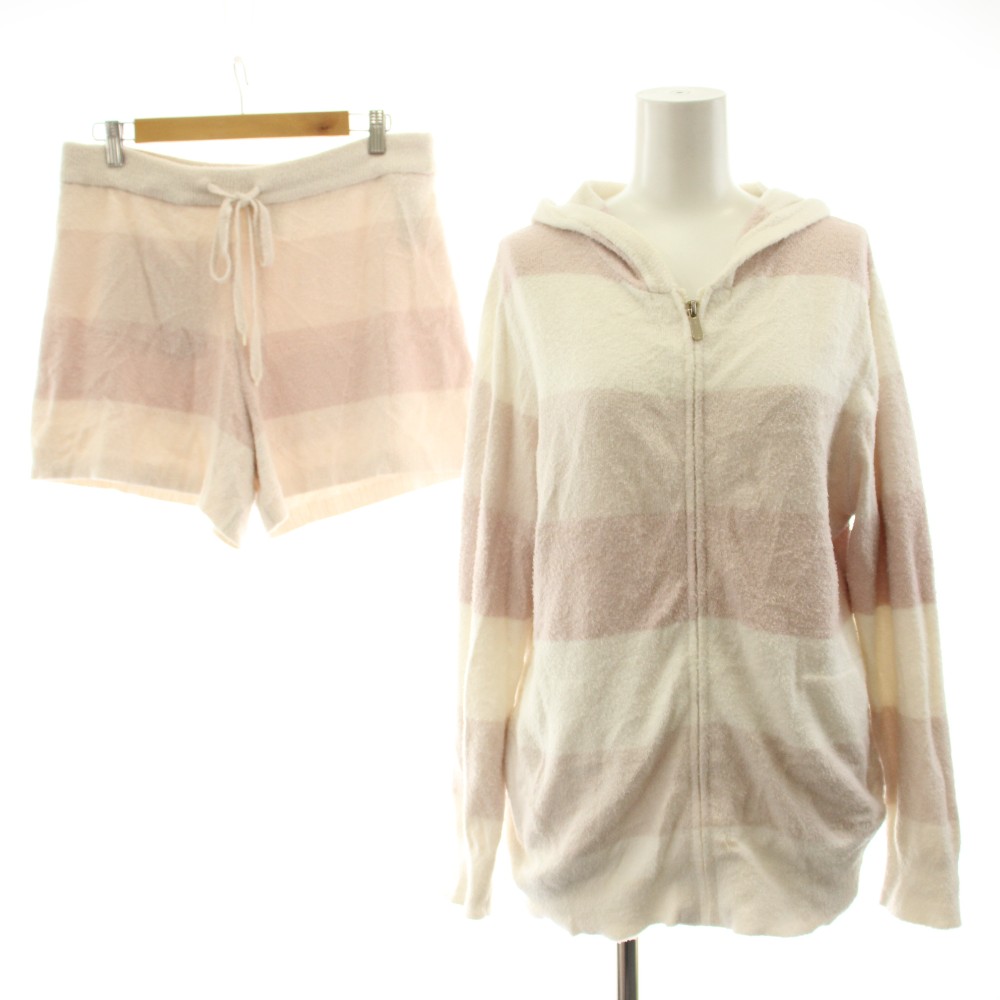 Room Wear - 【中古】ジェラートピケ gelato pique セットアップ 上下 パーカー 長袖 ジップアップ ショートパンツ イージー ボーダー柄 ルームウェア F ピンク 白 ホワイト /KU ■MA レディース 【ベクトル 古着】 260423
