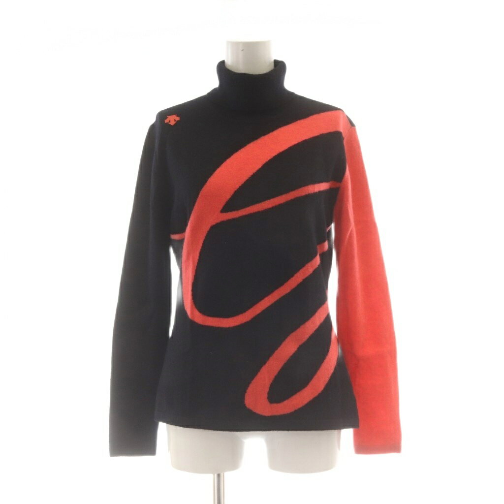 【中古】デサント DESCENTE GOLF ゴルフ ニット セーター ウール L 黒 ブラック タートルネック グラフィック柄 長袖 /AU レディース 【ベクトル 古着】 260424