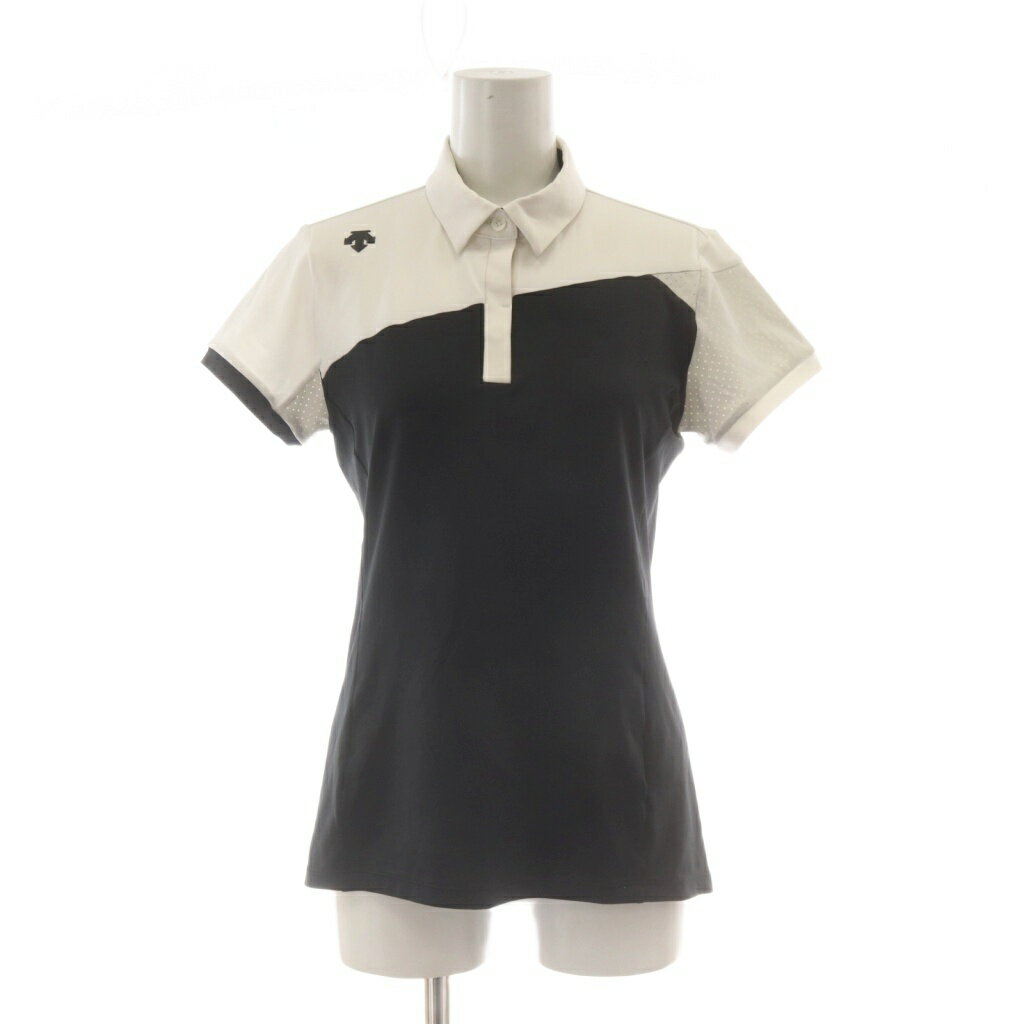 【中古】デサント DESCENTE GOLF ゴルフ ポロシャツ M 白 黒 半袖 切り替えデザイン /AU レディース 【ベクトル 古着】 260424
