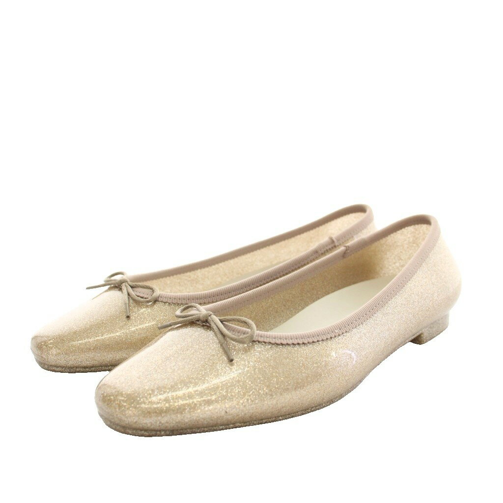 芭蕾舞鞋 - 【中古】テンパレイト TEMPERATE エマ EMMA スクエアトゥバレエシューズ パンプス ビニール ラメ リボン 37 ピンクベージュ /YT レディース 【ベクトル 古着】 260428