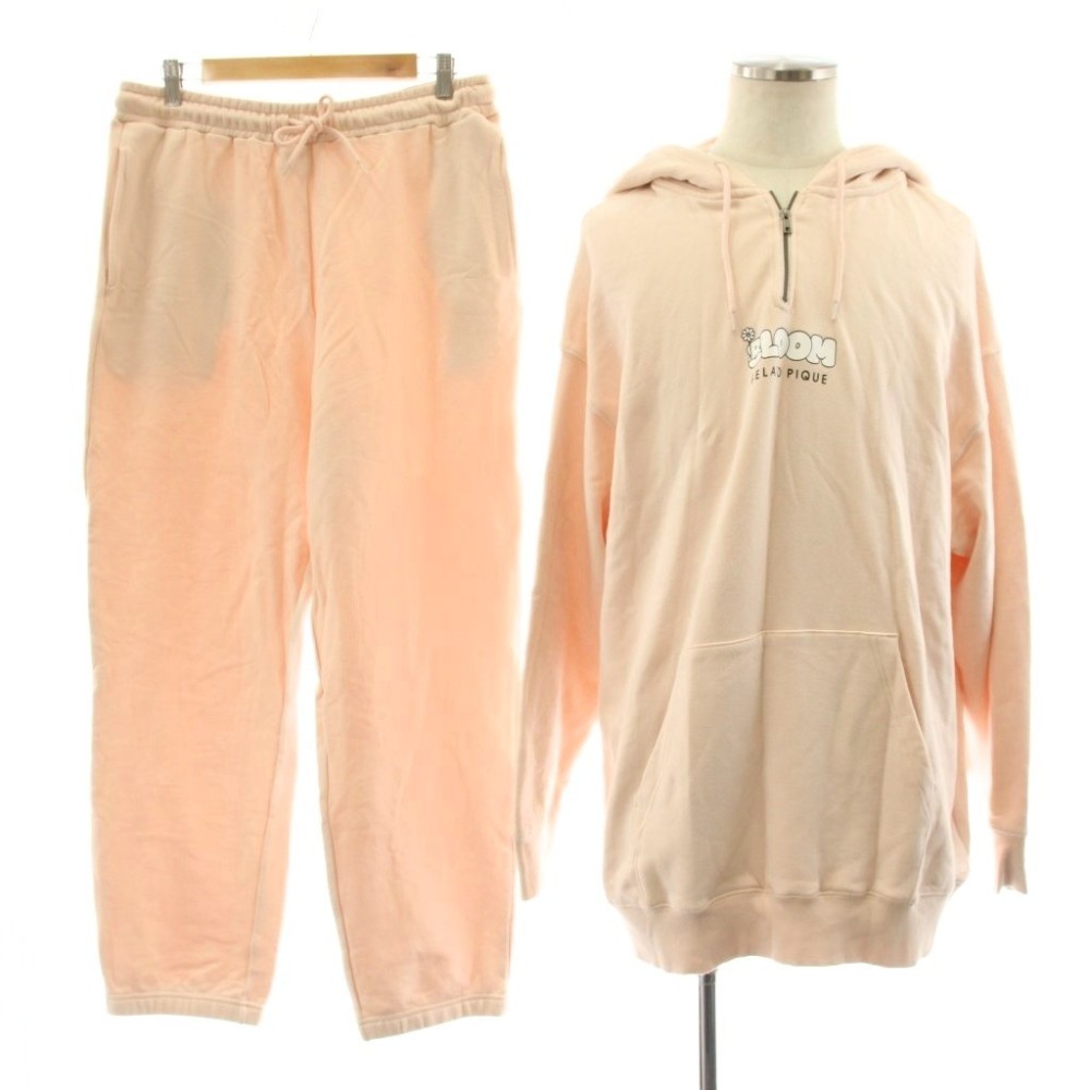 【中古】ジェラートピケオム GELATO PIQUE HOMME 8LOOM 22AW ロゴ裏毛ビッグパーカー ロングパンツ 長袖 ハーフジップ ルームウェア セットアップ L ピンク PMCT225218 PMCP225219 /KU メンズ 【ベクトル 古着】 260427