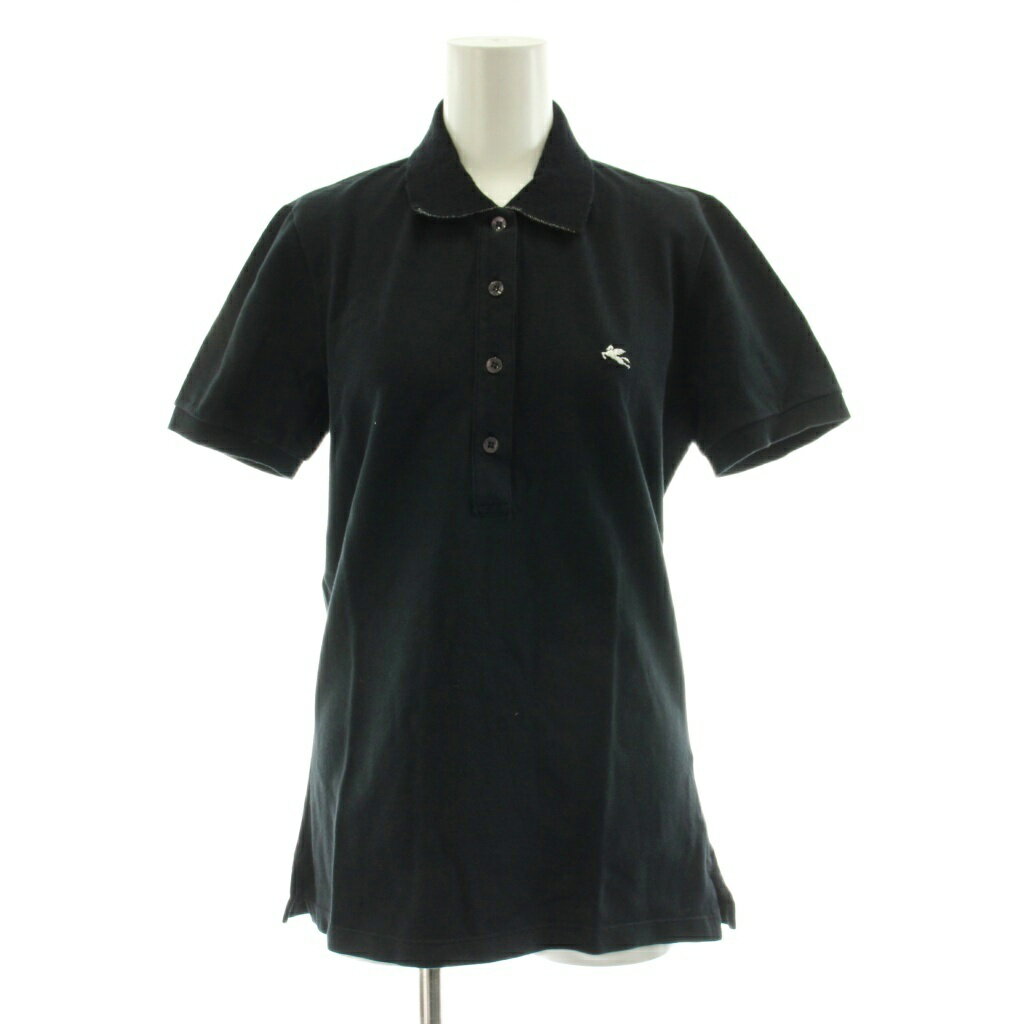 Polo Shirt - 【中古】エトロ ETRO ポロシャツ カットソー 鹿の子 半袖 刺繍 44 黒 ブラック 171-16571-9765 /KU レディース 【ベクトル 古着】 260507