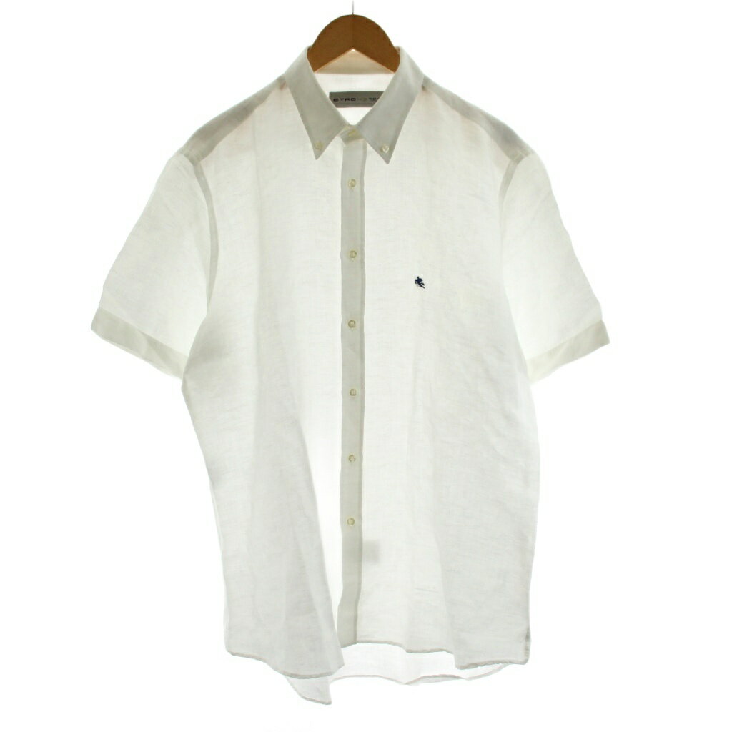 【中古】エトロ ETRO ボタンダウンシャツ カジュアルシャツ 半袖 ペイズリー柄 麻 リネン 43 白 ホワイト 131-11452-6219 /KU メンズ 【ベクトル 古着】 260507