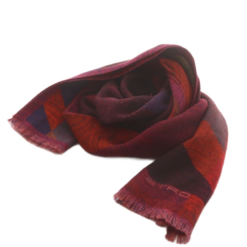 【中古】エトロ ETRO マフラー ストール フリンジ ウール シルク混 絹 マルチカラ...