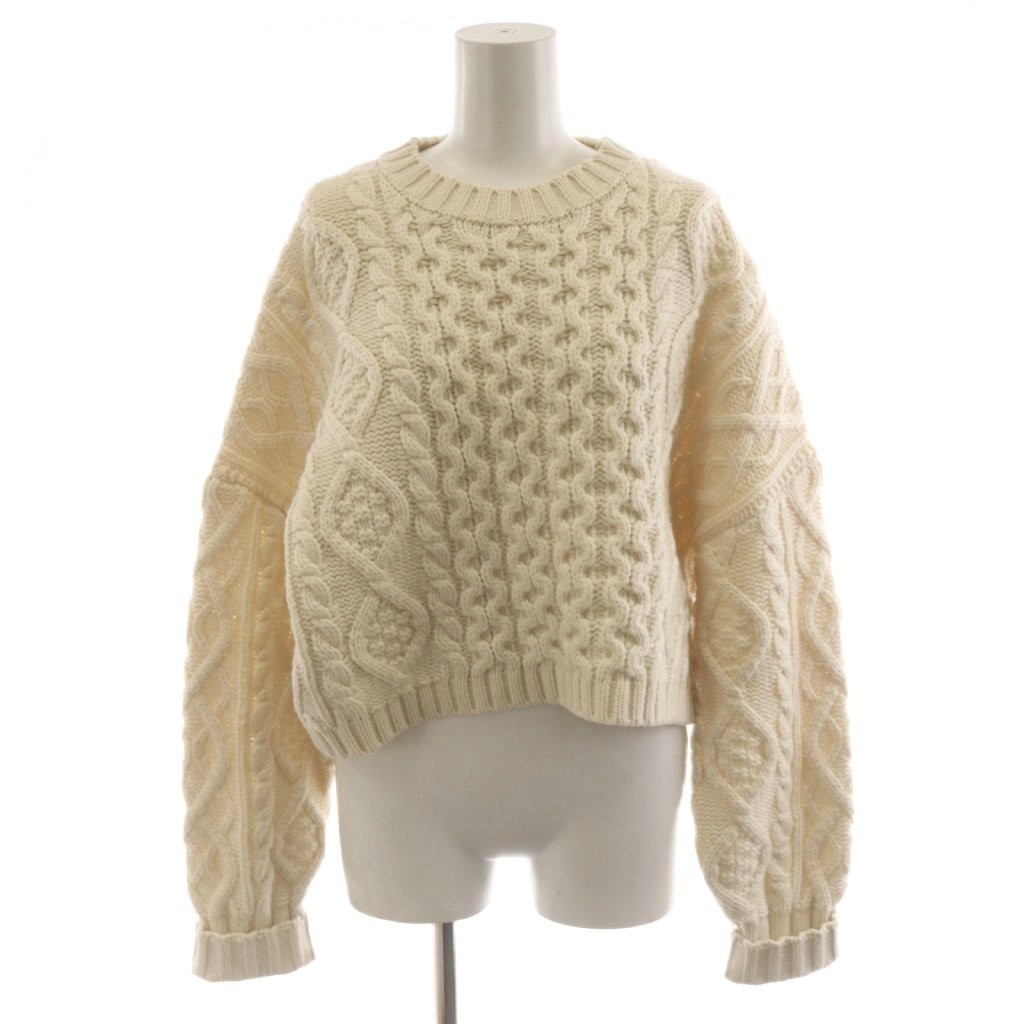 6 ROKU BEAUTY&YOUTH B&Y ロク ビューティーアンドユース WOOL CASHMERE CABLE SHORT WIDE KNIT ニット セーター 長袖 ウール カシミヤ混 白 ホワイト 8613-199-0175 /AN37 レディース  260506