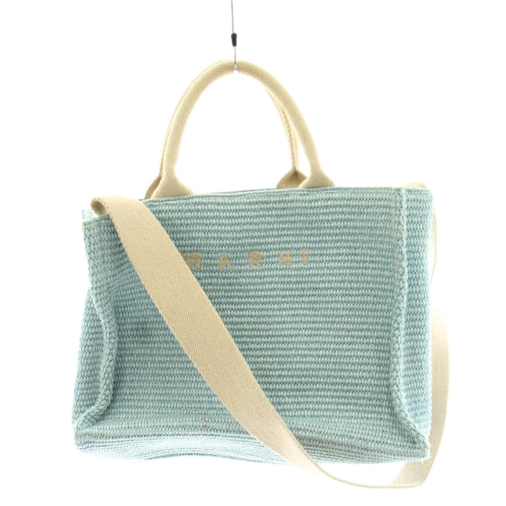 【中古】マルニ MARNI SMALL TOTE かごバッグ ハンドバッグ ショルダーバッグ ロゴ 水色 ライトブルー /AN3 レディース 【ベクトル 古着】 260513