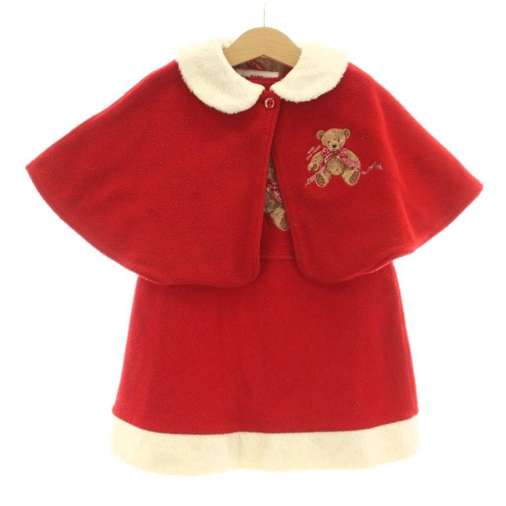 樂天商城 - 【中古】ベビーピンクハウス BABY PINK HOUSE 子ども服（女の子用） ポンチョS（100） ワンピースM（110） 赤 レッド クマ刺繍 ファー襟 半袖ケープ P0513BG09D /DU キッズ 【ベクトル 古着】 260513