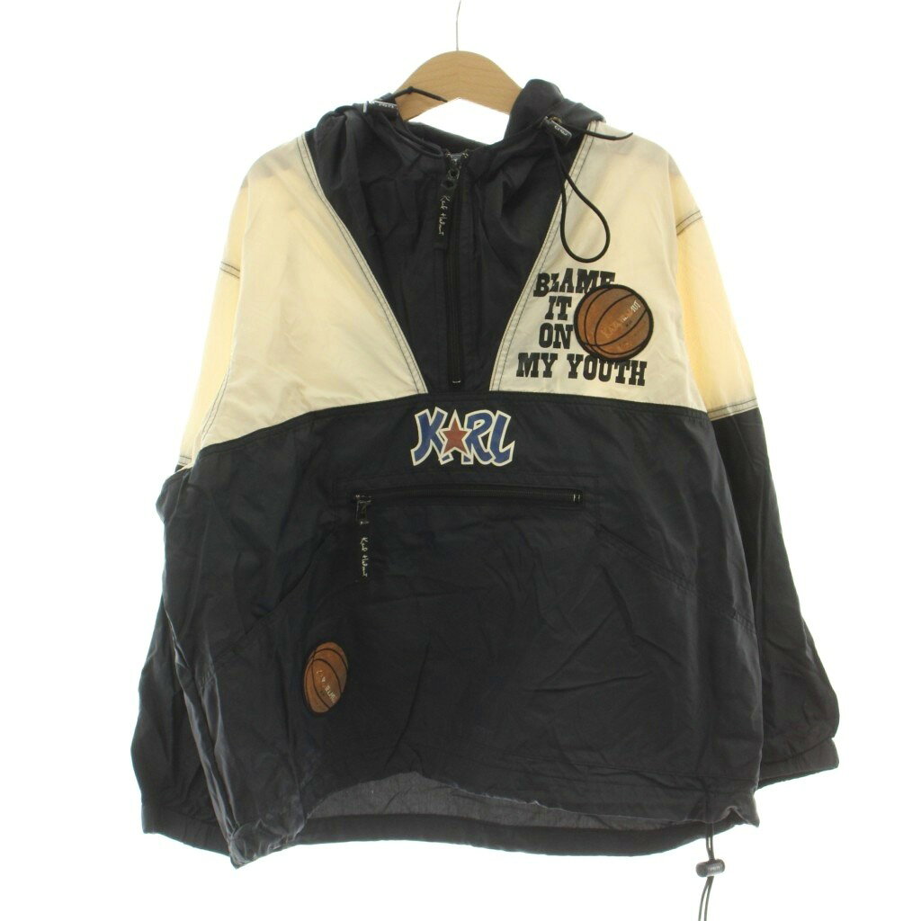 【中古】カールヘルム Karl Helmut 子ども服（男の子用） XL（130） 白 ホワイト 紺 ネイビー 長袖 フード付き ロゴプリント P057CFJM01C /DU キッズ 【ベクトル 古着】 260513