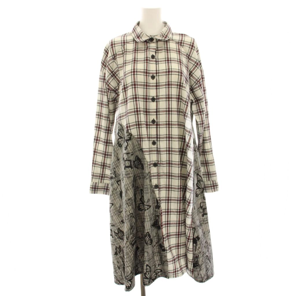 Rakuten - 【中古】スカラー ScoLar シャツワンピース ロング マキシ チェック 切替 長袖 M 白 ホワイト グレー 赤 レッド /HN レディース 【ベクトル 古着】 260515