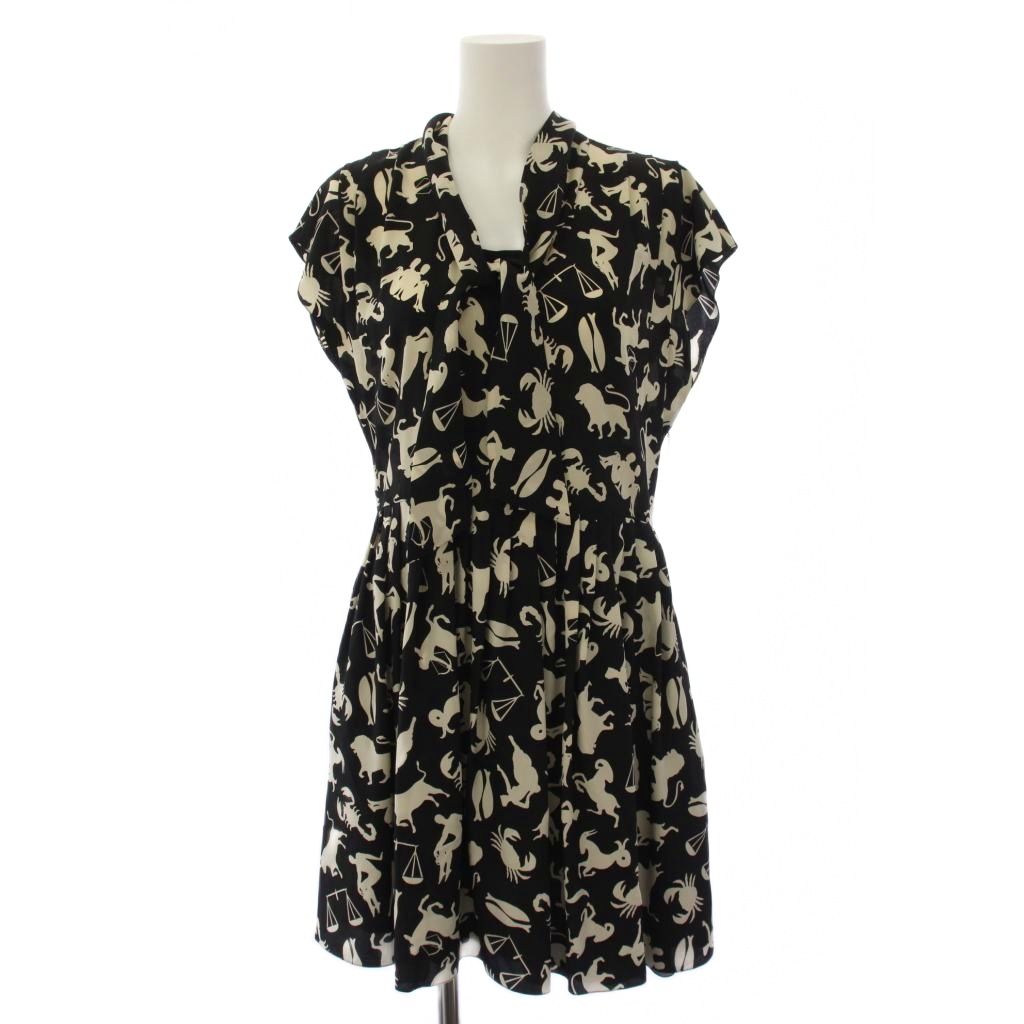Dresses - 【中古】サンローラン パリ SAINT LAURENT PARIS 十二星座 ワンピース ミニ丈 フレンチスリーブ 総柄 シルク 黒 /BM レディース 【ベクトル 古着】 260520