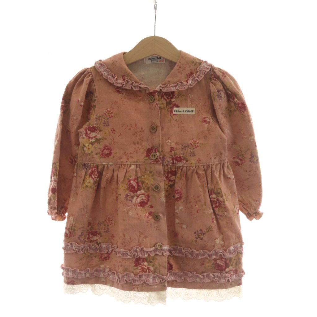 【中古】チム＆チル CHIM ＆CHILL ワンピース ミニ 95 ピンク 花柄 フリル 長袖 /R...