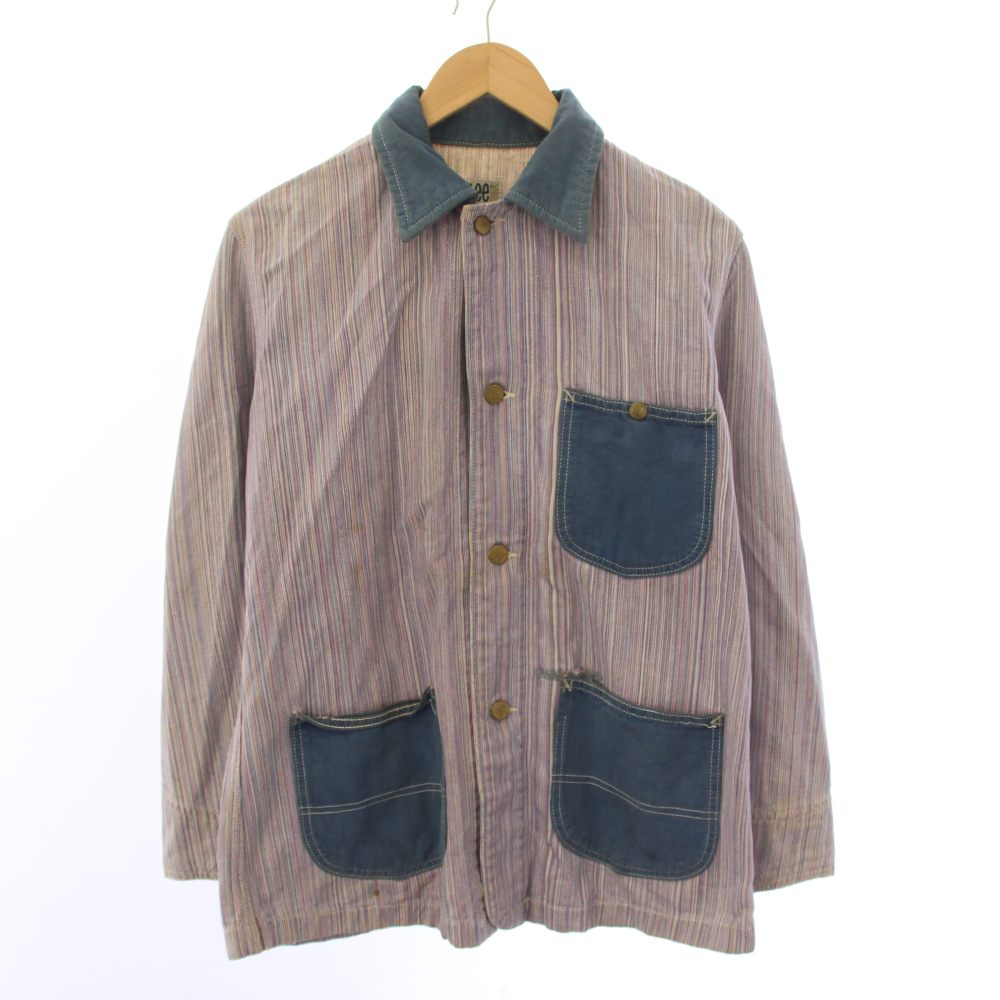 【中古】リー LEE 70S ヴィンテージ vintage マルチストライプカバーオール アウター リペア ピンク 紺 ネイビー /YT メンズ 【ベクトル 古着】 260521