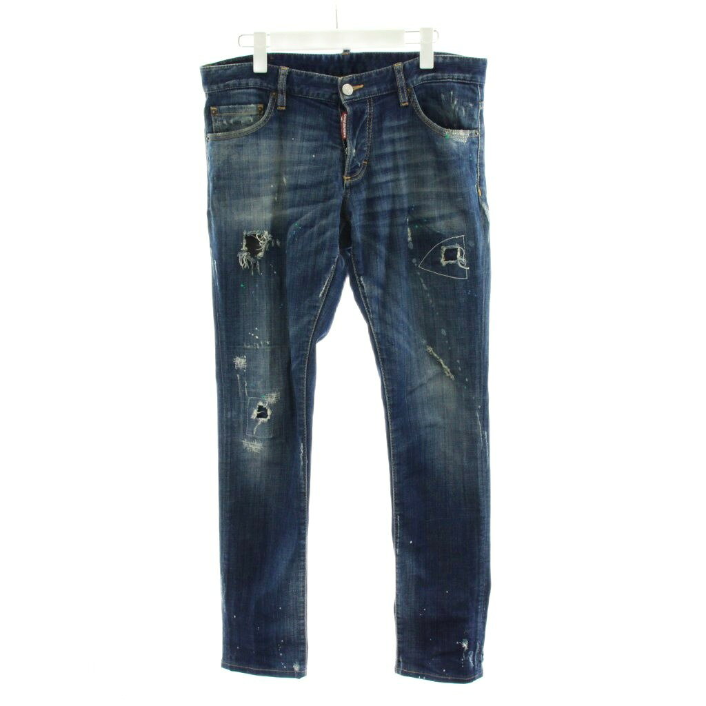 [중고]디스퀘어드 DSQUARED2 Slim jean 데님 팬츠 청바지 지팡이 G팬 데미지 가공 버튼 플라이 48 파랑 블루 S74LA0900 /AN87 맨즈 [벡터 헌옷] 260529