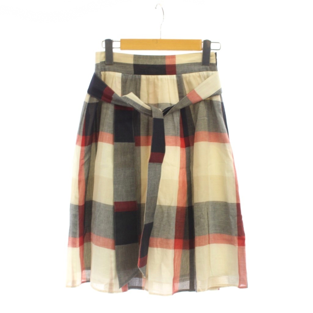 【中古】ブルーレーベルクレストブリッジ BLUE LABEL CRESTBRIDGE スカート 36 マルチカラー チェック柄 ひざ丈 リボンベルト付き /JP レディース 【ベクトル 古着】 260522