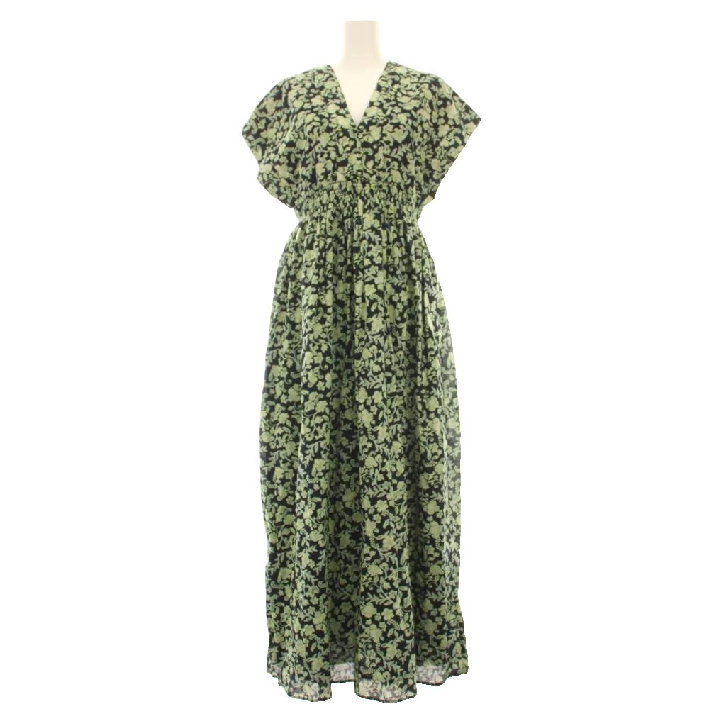 【中古】マリハ MARIHA 夏の光のドレス柄 ワンピース ロング 38 緑 グリーン 黒 ブラック 花柄 Vネック 半袖 3211254101 /YM レディース 【ベクトル 古着】 260523