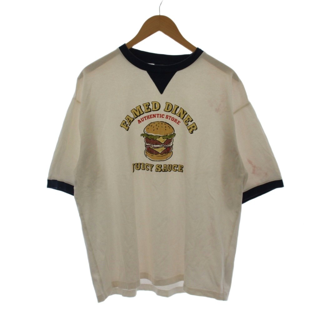 Rakuten - 【中古】ニコアンド Niko and.. ニコスダイナー niko'sdiner Tシャツ カットソー M アイボリー 紺色 ネイビー Vネック 半袖 プリント /LP メンズ 【ベクトル 古着】 260525