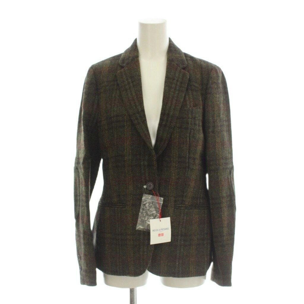 未使用品 ユニクロ UNIQLO イネス・ド・ラ・フレサンジュ INESDELA FRESSANGE ジャケット 上着 M カーキ チェック柄 長袖 /LP レディース  260601