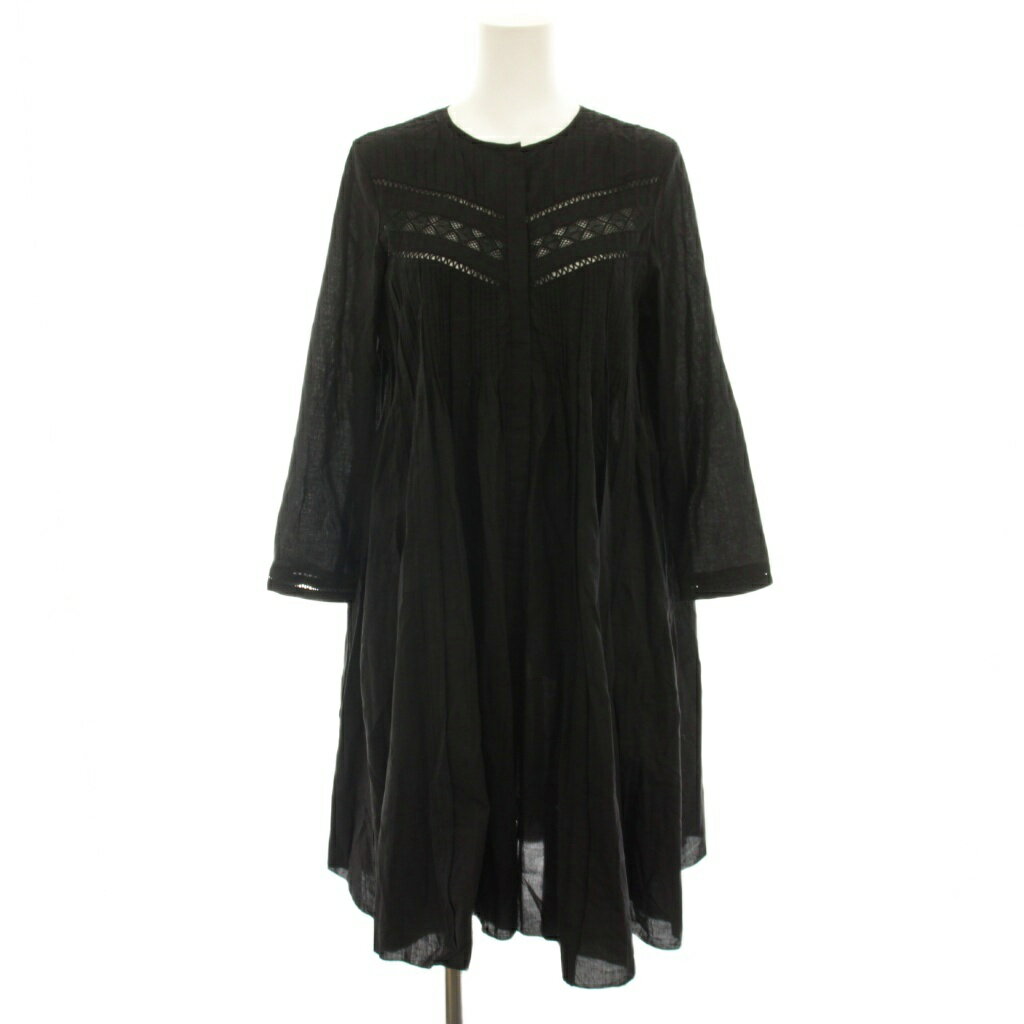 【中古】ローブ ブラン L'AUBE BLANC ピンタックレースミニドレス Pin-tuck Lace Mini Dress ワンピース ひざ丈 長袖 レース F 黒 ブラック 25SO-15 /YT レディース 【ベクトル 古着】 260601