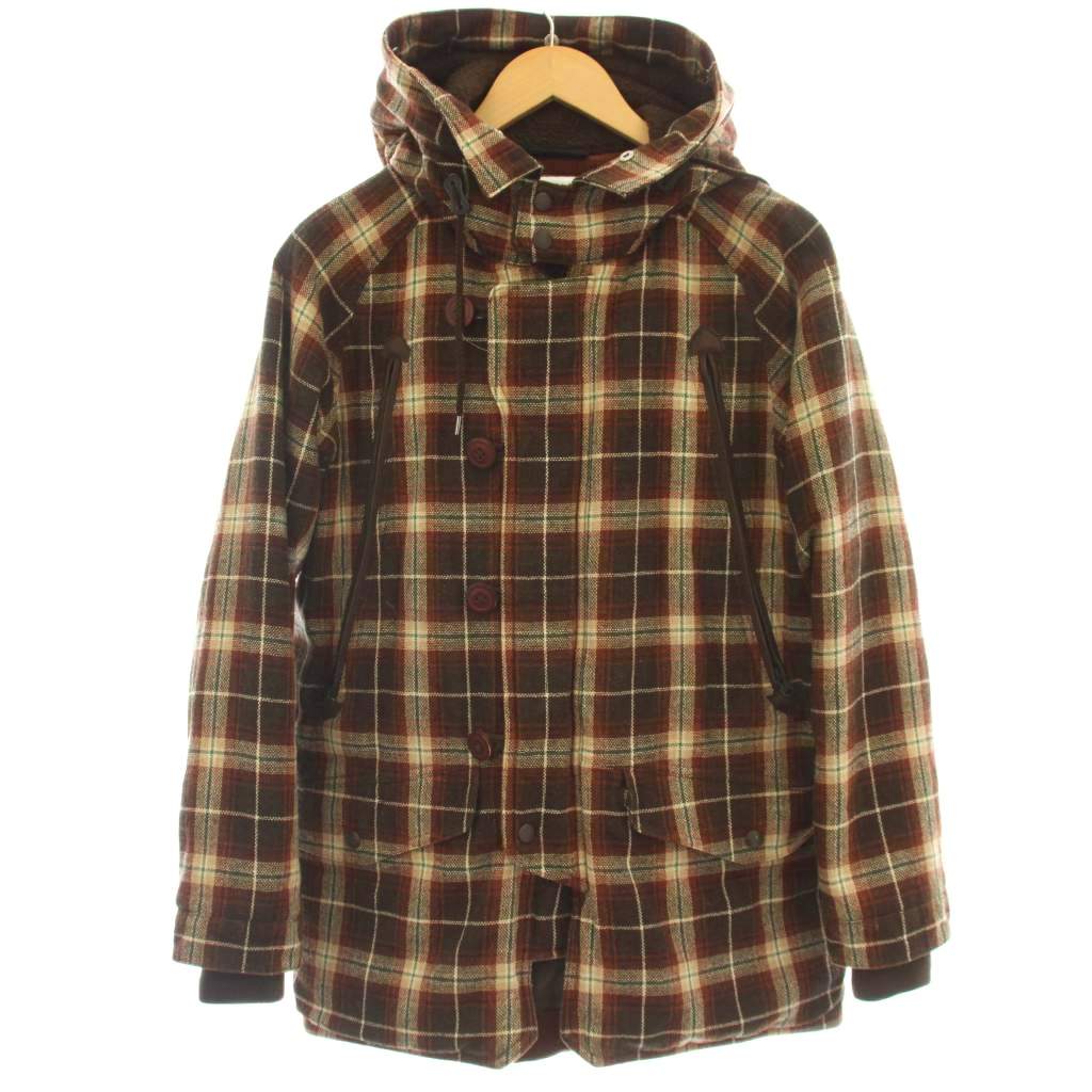 【中古】ホワイトマウンテニアリング White Mountaineering 中綿 ウールジャケット チェック柄 フード コート 0 茶 ブラウン 1273229 /☆G メンズ 【ベクトル 古着】 260530