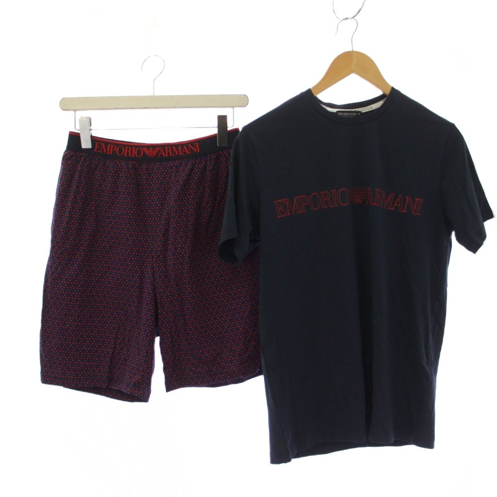 【中古】未使用品 エンポリオアルマーニ EMPORIO ARMANI ルームウェア セットアップ 上下 Tシャツ カットソー 半袖 ショートパンツ 柄 S 紺 赤 /BM メンズ 【ベクトル 古着】 260604