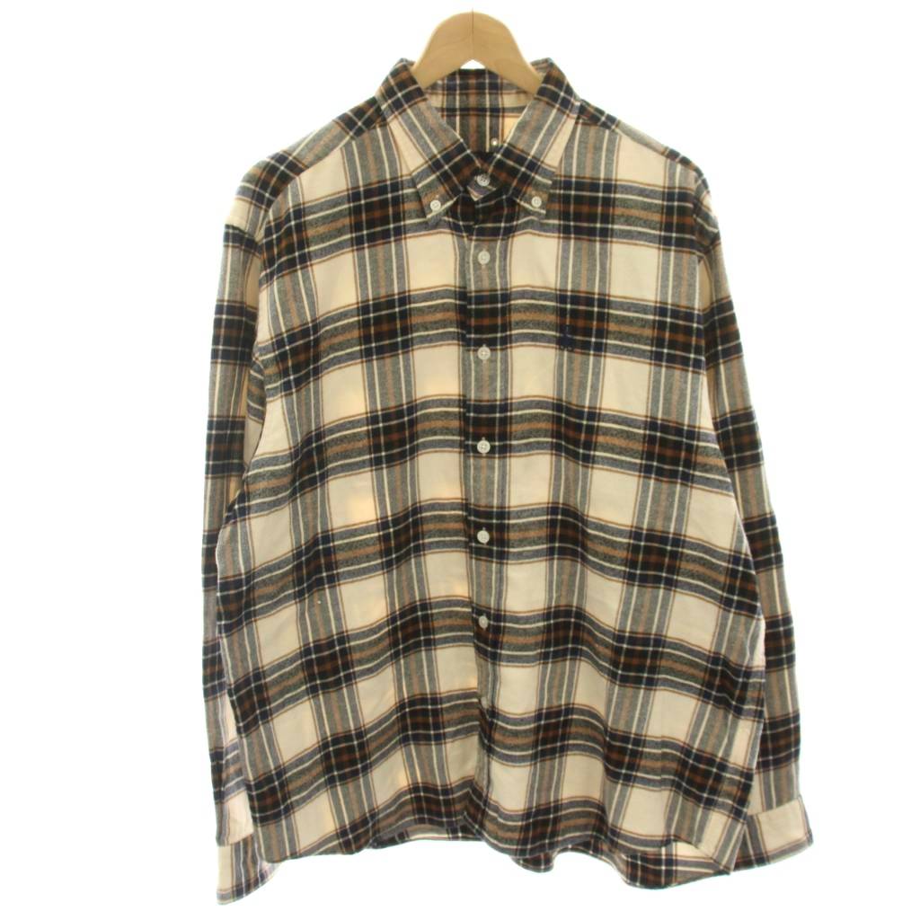 ソフネット SOPHNET. ネルシャツ ボタンダウンシャツ チェック柄 長袖 L ベージュ 茶 ブラウン 紺 ネイビー SOPH-212005 /HN メンズ  260608