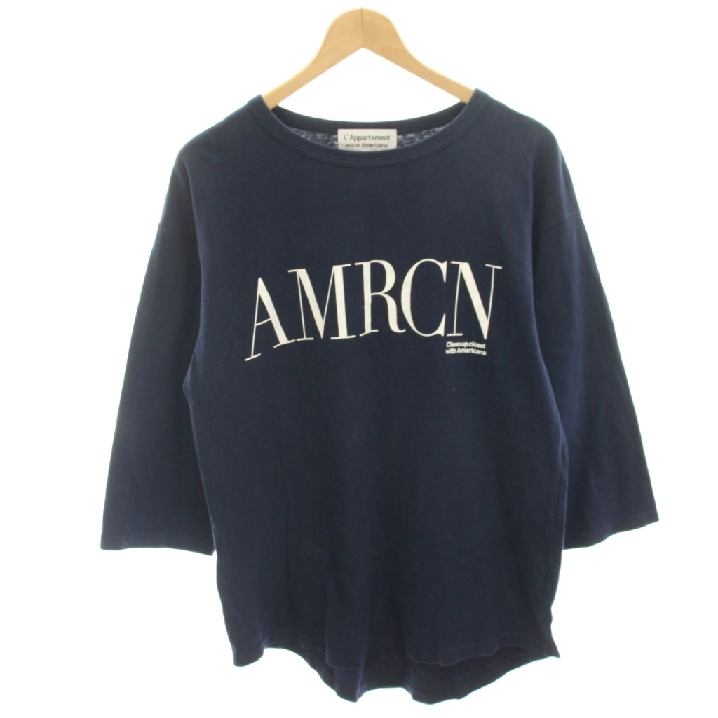 アメリカーナ AMERICANA × L'Appartement 別注 カットソー Tシャツ 七分袖 ロゴプリント 紺 ネイビー /HN レディース  260612