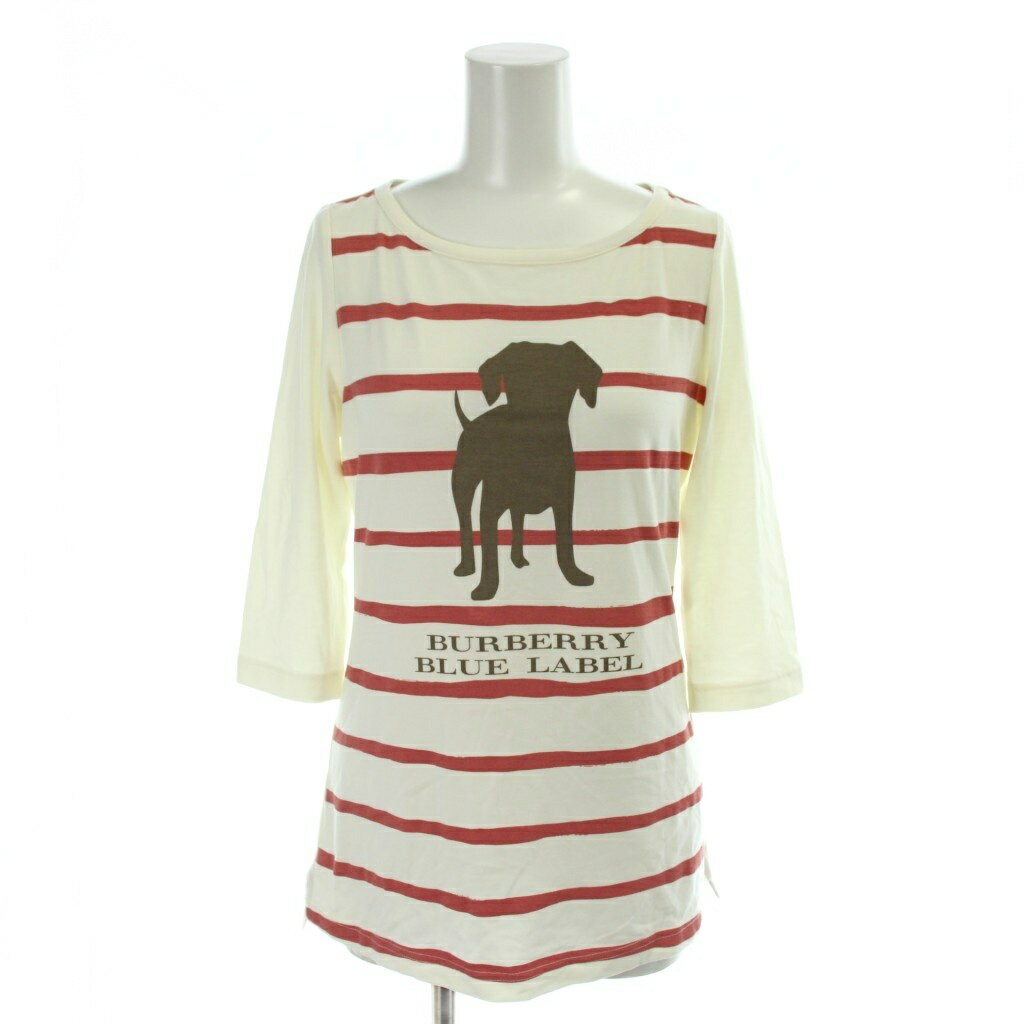 【中古】バーバリーブルーレーベル BURBERRY BLUE LABEL カットソー 38 白 ホワイト ピンク ボーダー柄 プリント 七分袖 /AP33 レディース 【ベクトル 古着】 260623