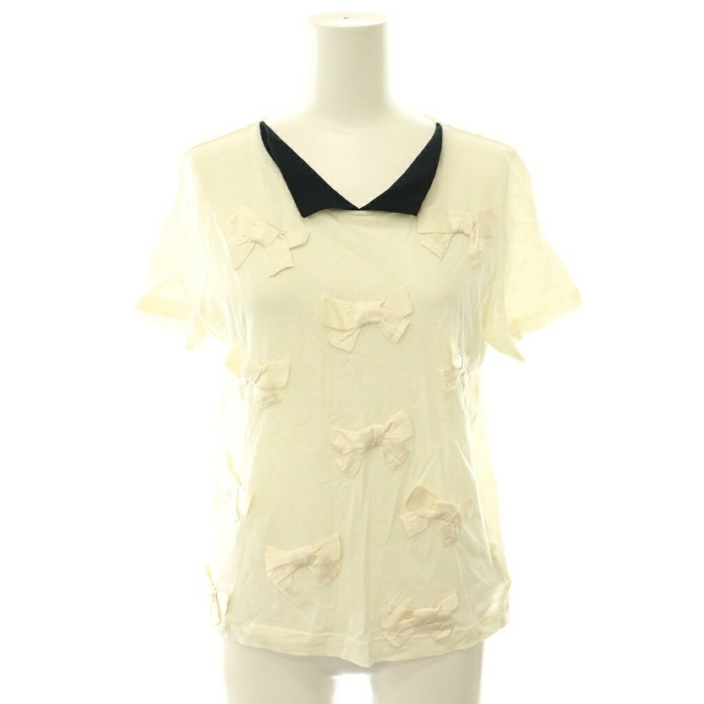 ミュゲフィフスアベニュー muguet fifth avenue ミュベール MUVEIL カットソー 半袖 リボンモチーフ F アイボリー ブラック /ES ■MA レディース  260622