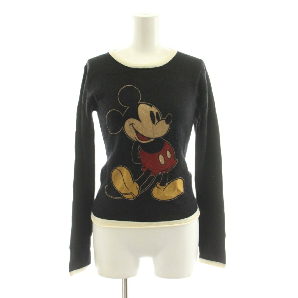ディズニーヴィンテージ Disney VINTAGE by Jackie Brander ニット セーター 長袖 ミッキー プリント カシミヤ XS 黒 ブラック /KU 12 ■MA レディース  260622