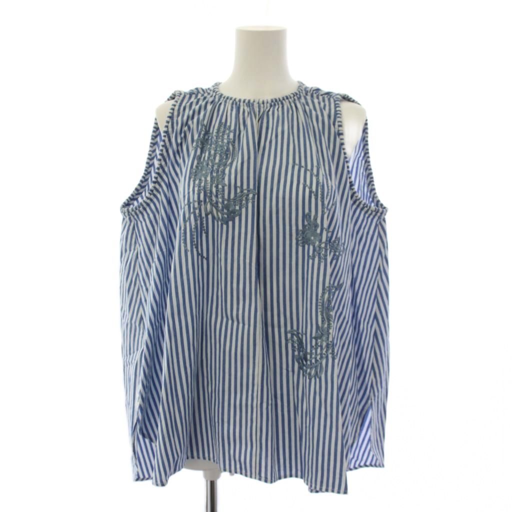 ヌキテパ NE QUITTEZ PAS! 25SS COTTON STRIPE IVY FLOWER EMBROIDERY SLEEVELESS シャツ ブラウス ノースリーブ ストライプ柄 刺繍 青 白 010251NH4KS /BM31 レディース  260625