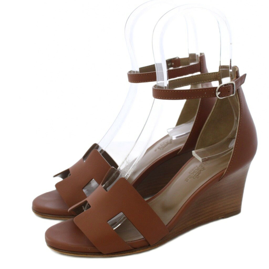 美品HERMES エルメス ウイングチップ サンダル パンプス 茶 24.0相当 081-102606190305_1.jpg