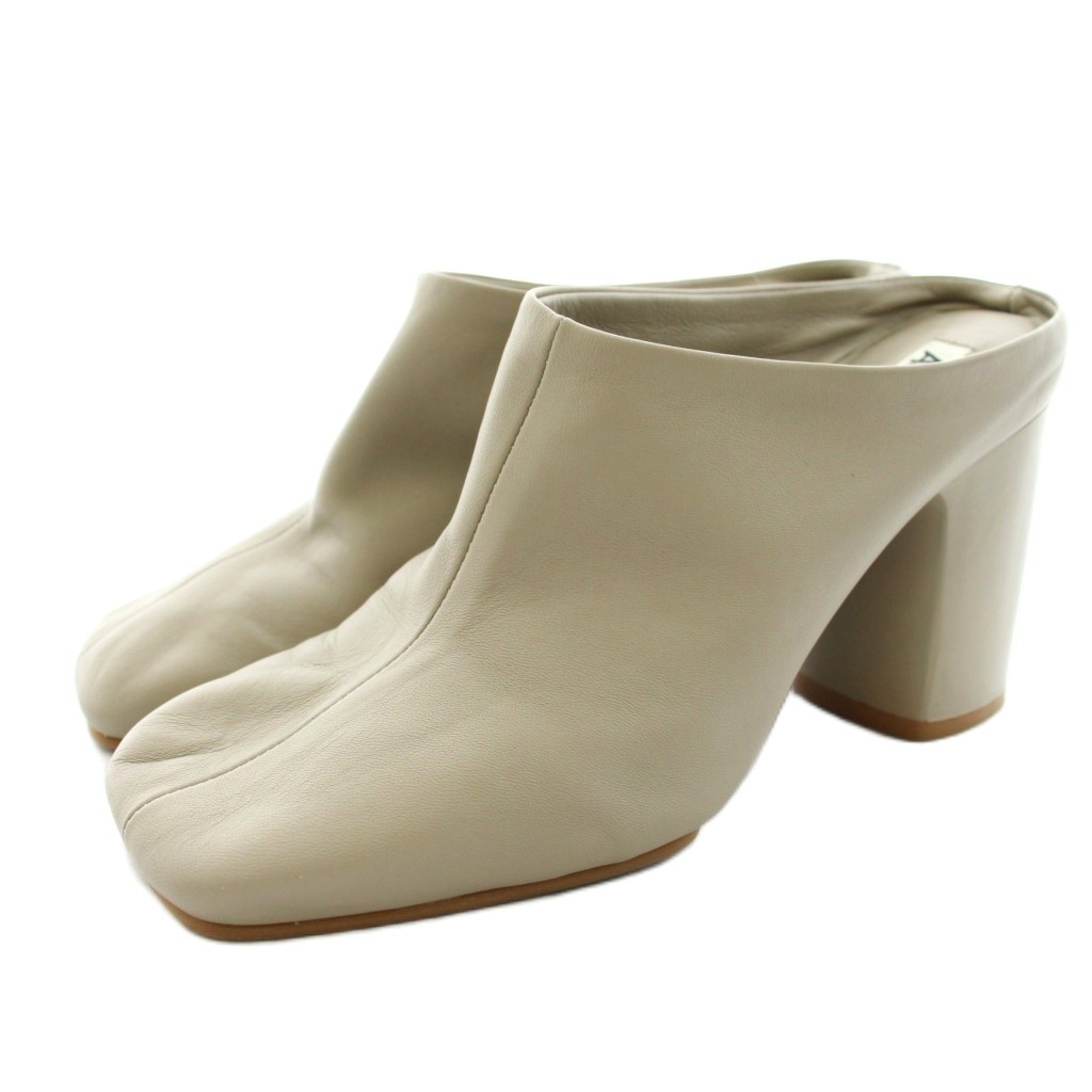 アクネ ストゥディオズ Acne Studios レザーミュール スクエアトゥ チャンキーヒール 23.5cm グレージュ FN-WN-SHOE000339 /KU 38 レディース  260707
