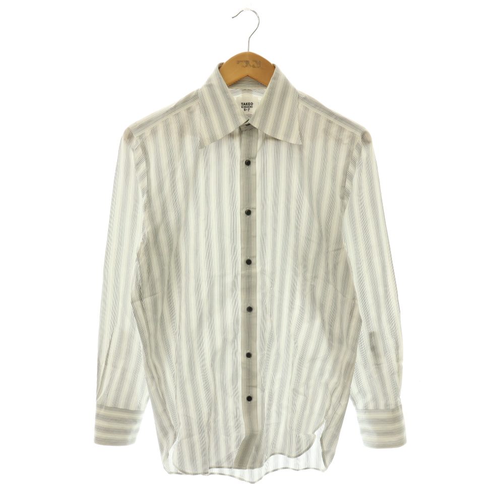 【中古】タケオキクチ TAKEO KIKUCHI シャツ 長袖 ストライプ コットン 2 白 グレー /CX ■KC メンズ 【ベクトル 古着】 260815