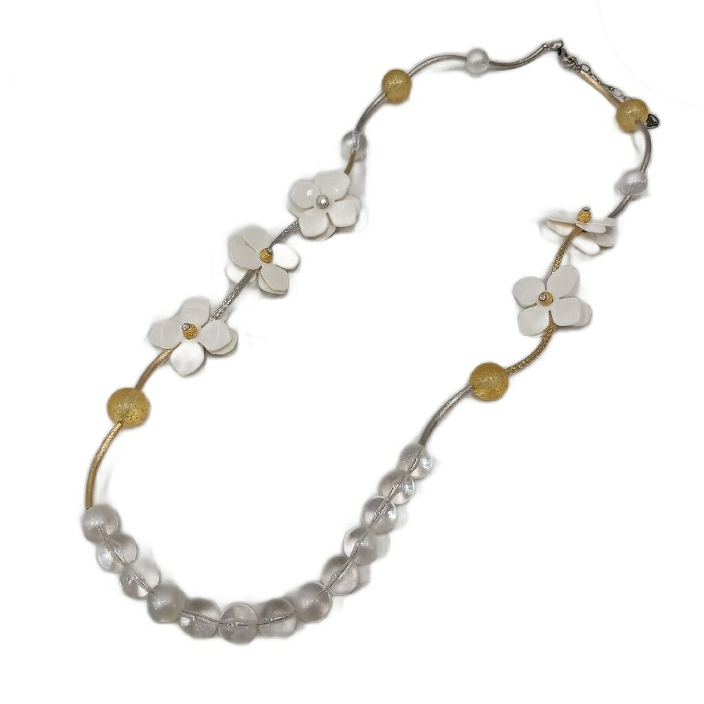 【中古】ランバン LANVIN COLLECTION ネックレス フラワーモチーフ ビーズ シルバーカラー ゴールドカラー 白 ホワイト /KU ■KC レディース 【ベクトル 古着】 260903