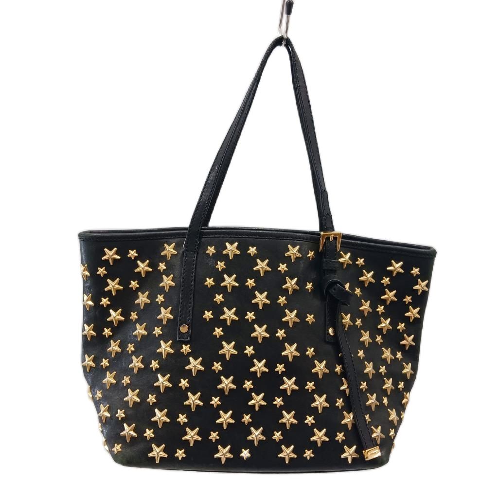【中古】ジミーチュウ JIMMY CHOO サシャ トートバッグ ハンドバッグ スタッズ 星 スター レザー 黒 ブラック /AN ●D ■OH レディース 【ベクトル 古着】 260908