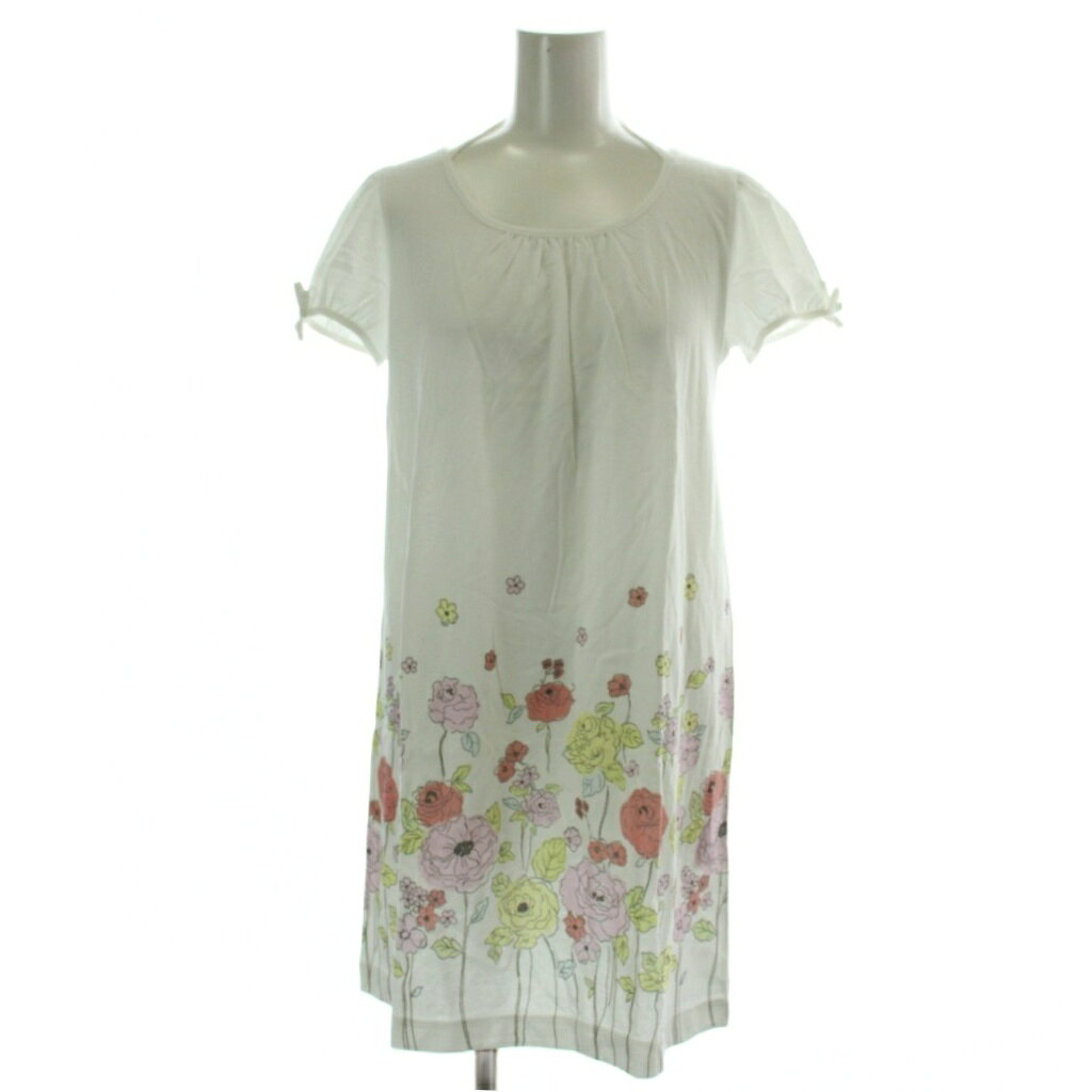 【中古】レストローズ L'EST ROSE チュニック 半袖 花柄 2 白 ホワイト /GG ■KC レディース 【ベクトル 古着】 260915